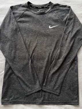 Nike Long Sleeve Dri-FIT Tee - Charcoal Gray with White Swoosh